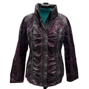 Womens Ruched Jacket Size L Metallic Purple & Black Picadilly Fashions